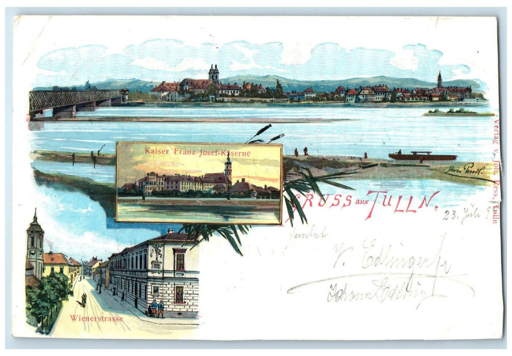 1899 Wienerstrasse Greetings from Tulln Austria Multiview Antique Postcard