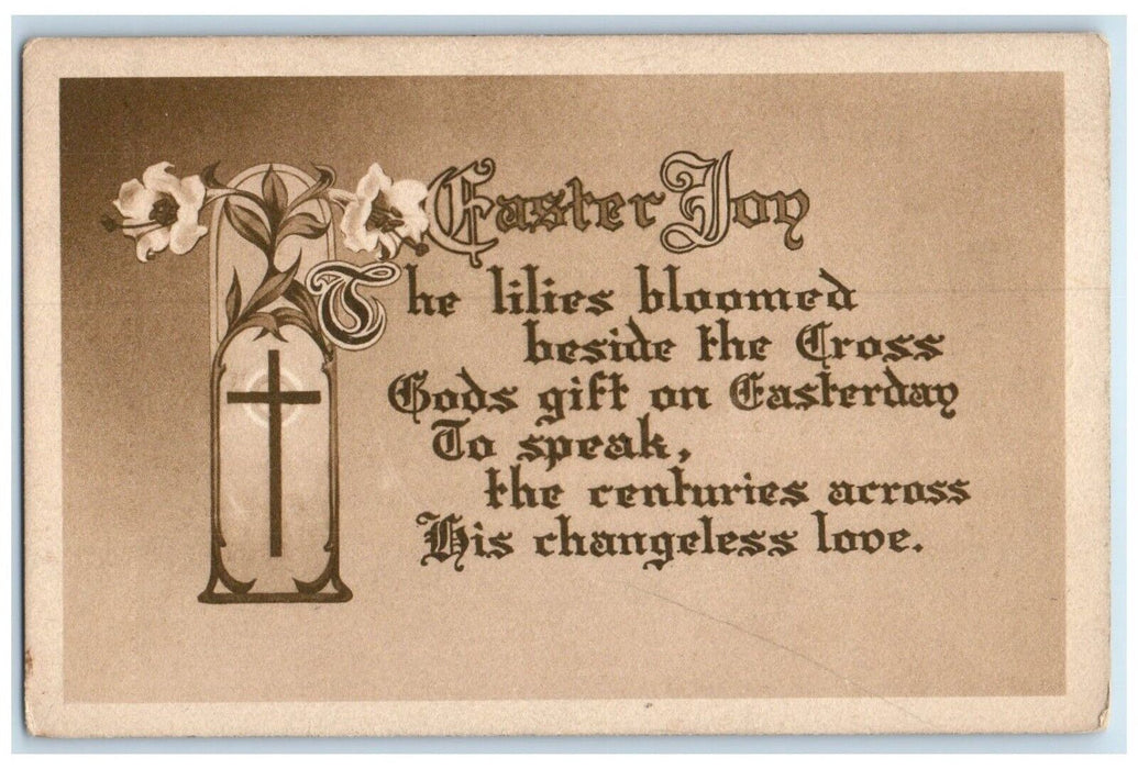 c1910's Easter Joy Holy Cross Bloomed Lilies Flowers Posted Antique Postcard