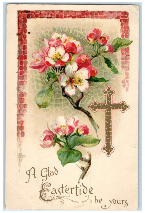 c1905 Easter Holy Cross Pink White Flowers Posted Antique Postcard