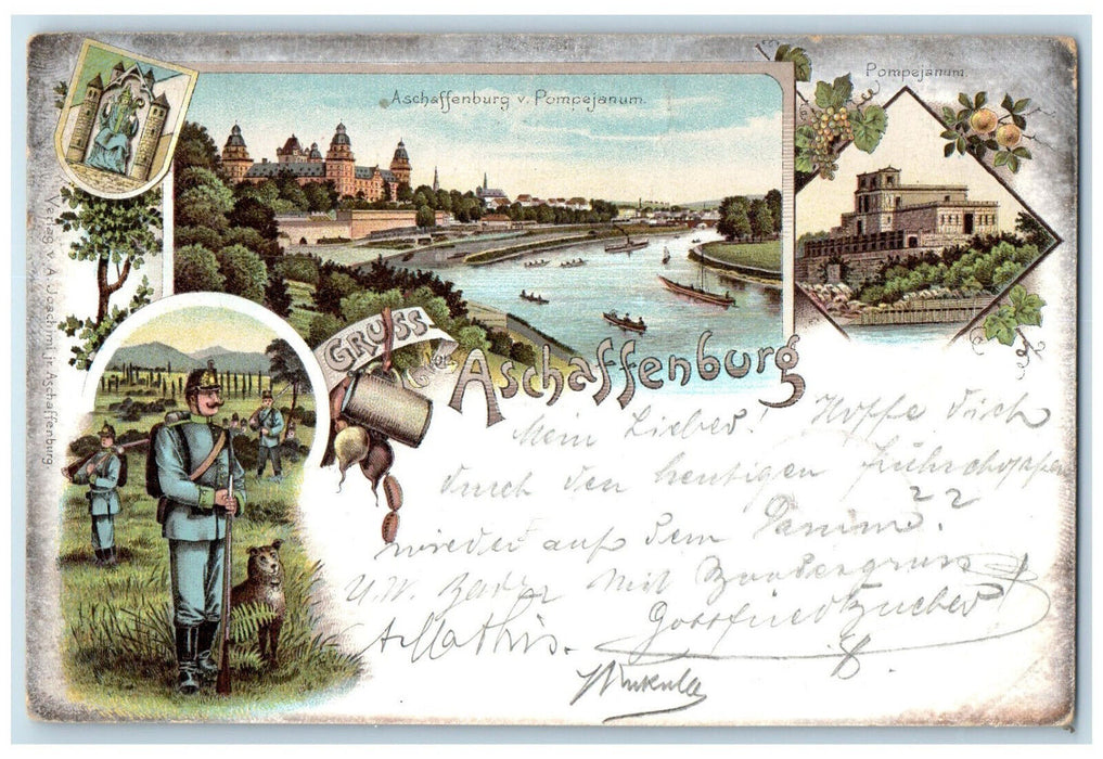 1897 Greetings from The Aschaffenburg Germany Multiview Antique Postcard