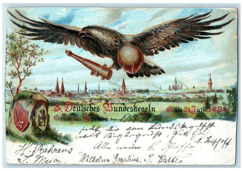 1898 S. German Federal Bowling Greetings from Bremen Germany Postcard