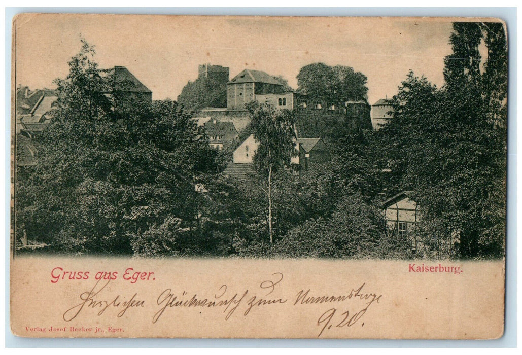 1899 View of Kaiserburg Greetings from Eger Hungary Antique Posted Postcard