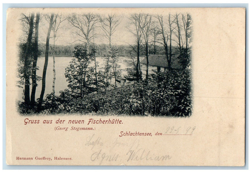 1899 Greetings from the Neuen Fischerhutte Kleines Wiesental Germany Postcard
