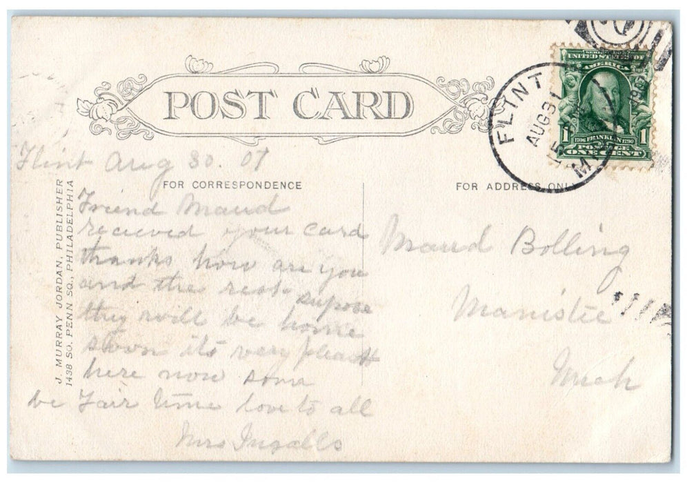 1907 Brown Hall Michigan School For Deaf And Dumb Flint Michigan MI Postcard