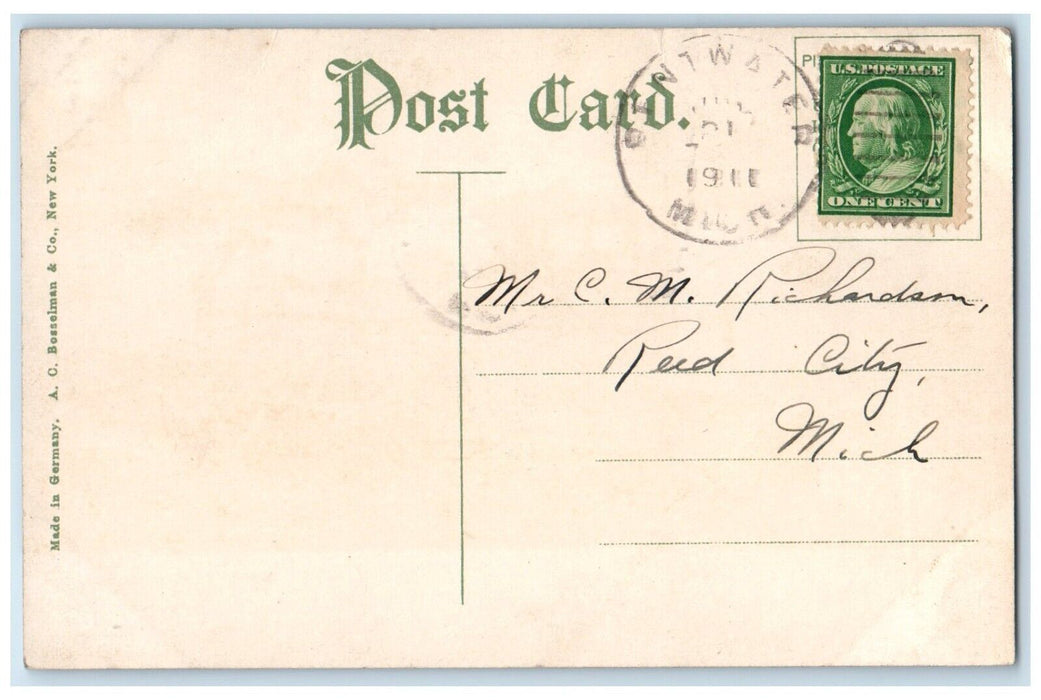 1911 All Aboard For The Ferry Pentwater Michigan MI, Horse Carriage Postcard