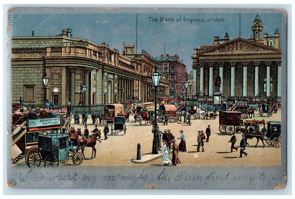 c1910 Horse Carriage The Bank of England London England Antique Postcard