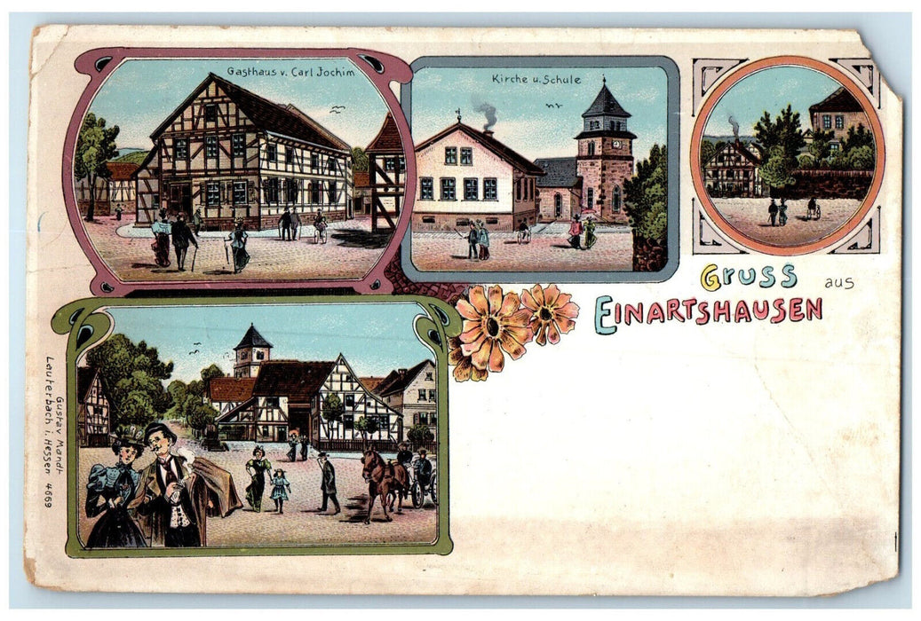 c1905 Gasthaus V. Carl Jochim Greetings from Einartshausen Germany Postcard