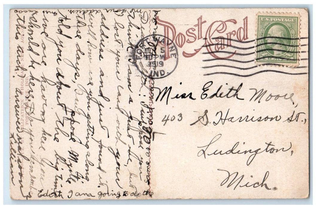 1919 Lincoln Highway Arch Car Scene Fort Wayne Indiana IN Antique Postcard