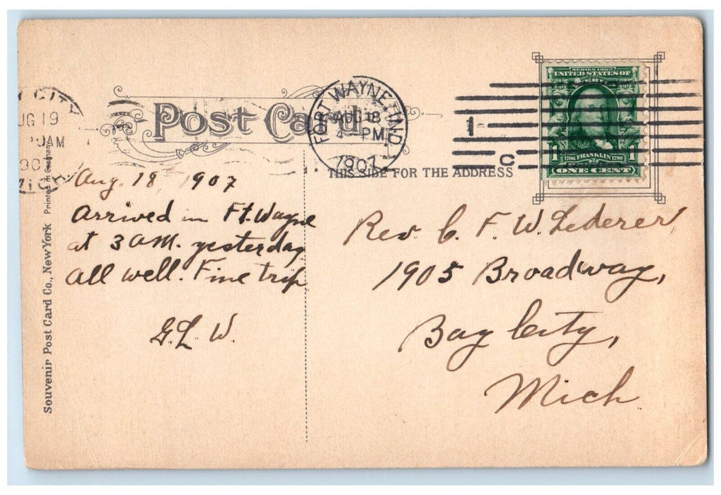 1907 City Hall Building Street View Fort Wayne Indiana IN Antique Postcard