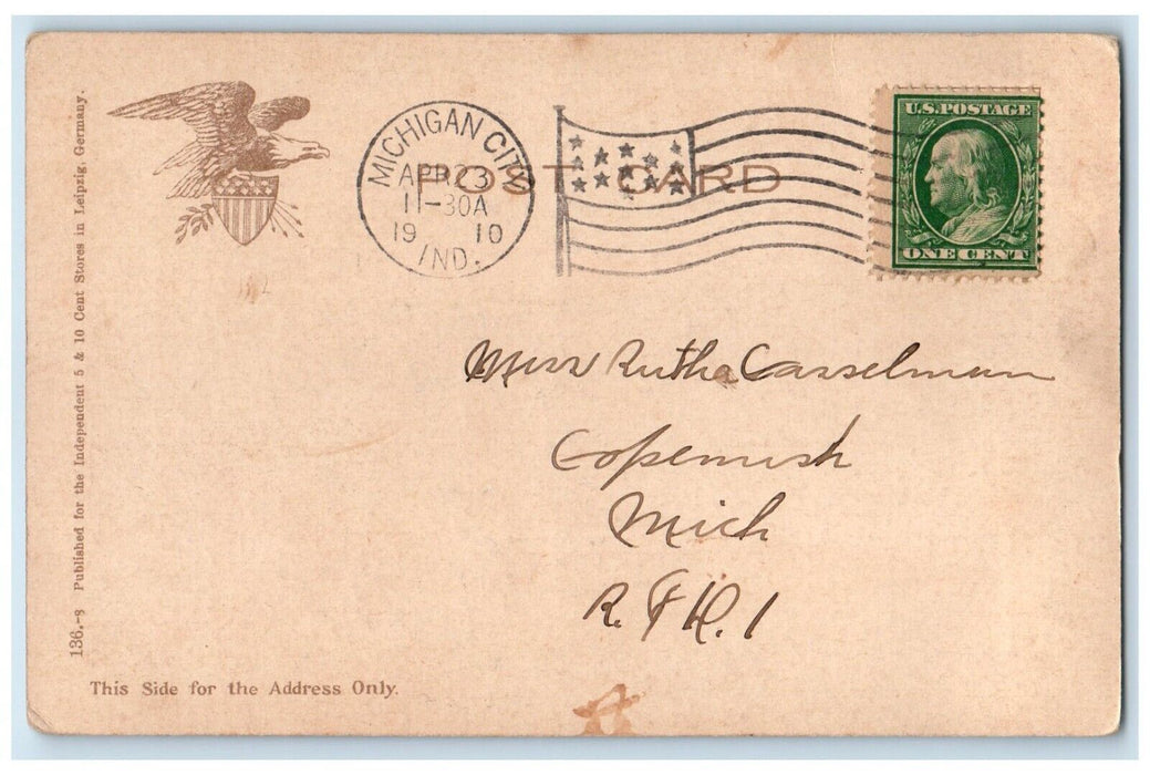 1910 Congregational Church Scene Street Michigan City Indiana IN Posted Postcard