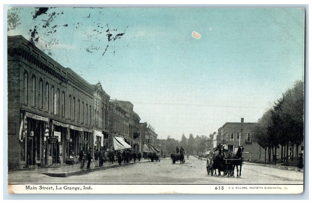 c1910's View Of Main Street Horse Carriage Stores La Grange Indiana IN Postcard