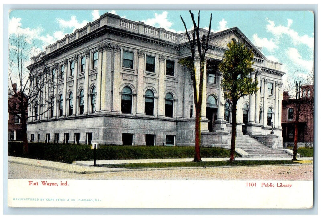 c1905 Public Library Building Scene Street Fort Wayne Indiana IN Postcard