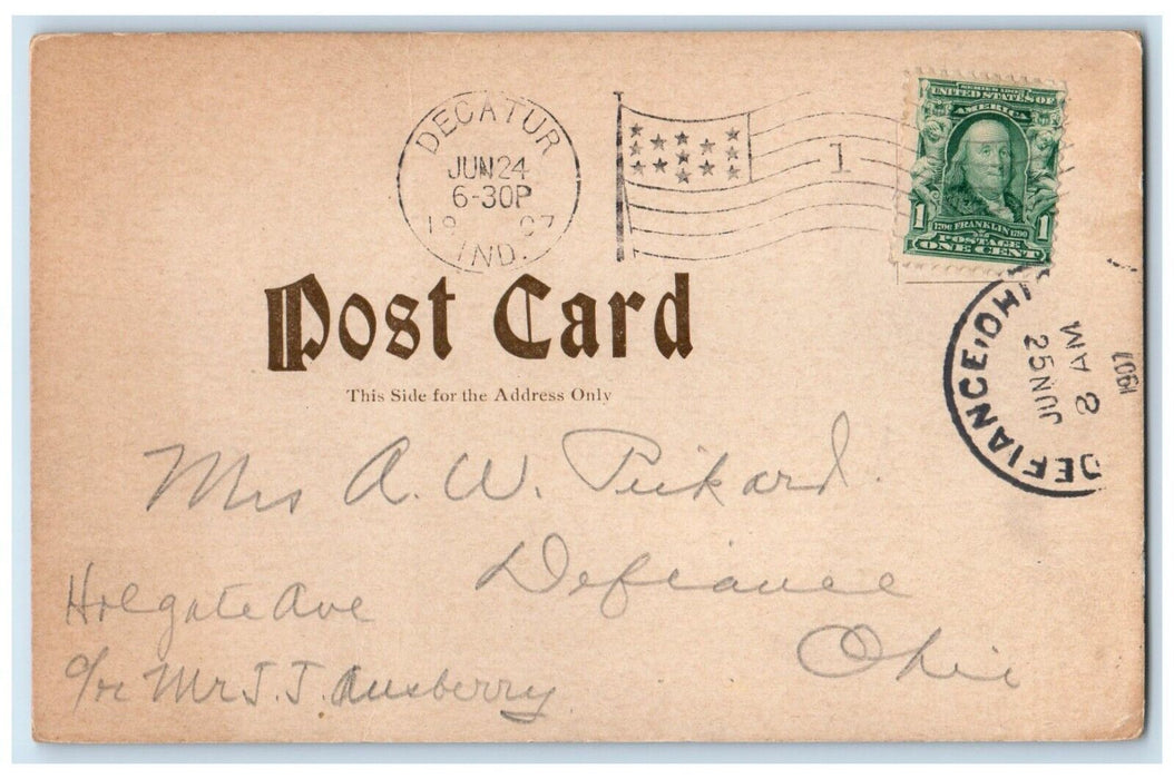 1907 First Presbyterian Church Scene Street Decatur Indiana IN Antique Postcard