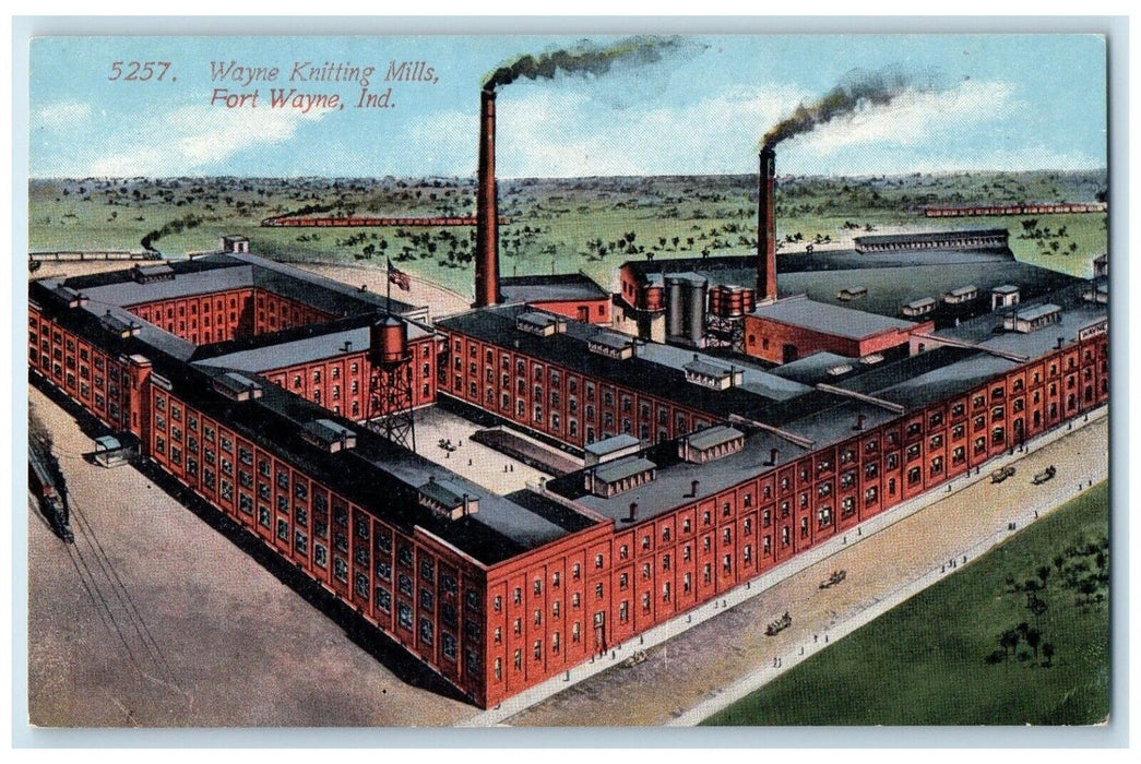 c1910's Wayne Knitting Mills Fort Wayne Indiana IN, Railroad Train Postcard
