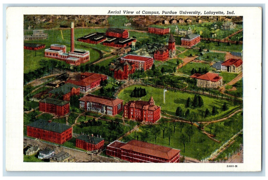 c1930's Aerial View Of Campus Purdue University Lafayette Indiana IN Postcard