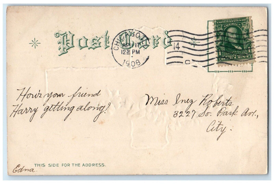1908 Easter Holy Cross Flowers Embossed Nash Chicago Illinois IL Postcard