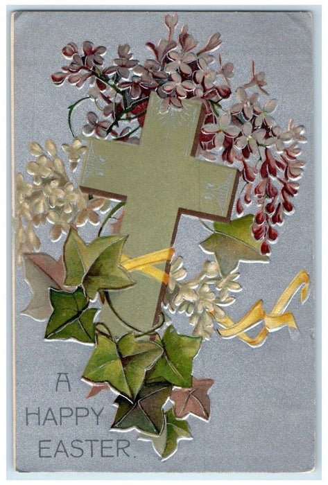 c1910's Easter Holy Cross Flowers Ivy Leaf Embossed Clapsaddle Antique Postcard
