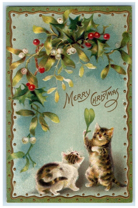 1909 Merry Christmas Holly Berries Mistletoe Nash Hartford CT Antique Postcard