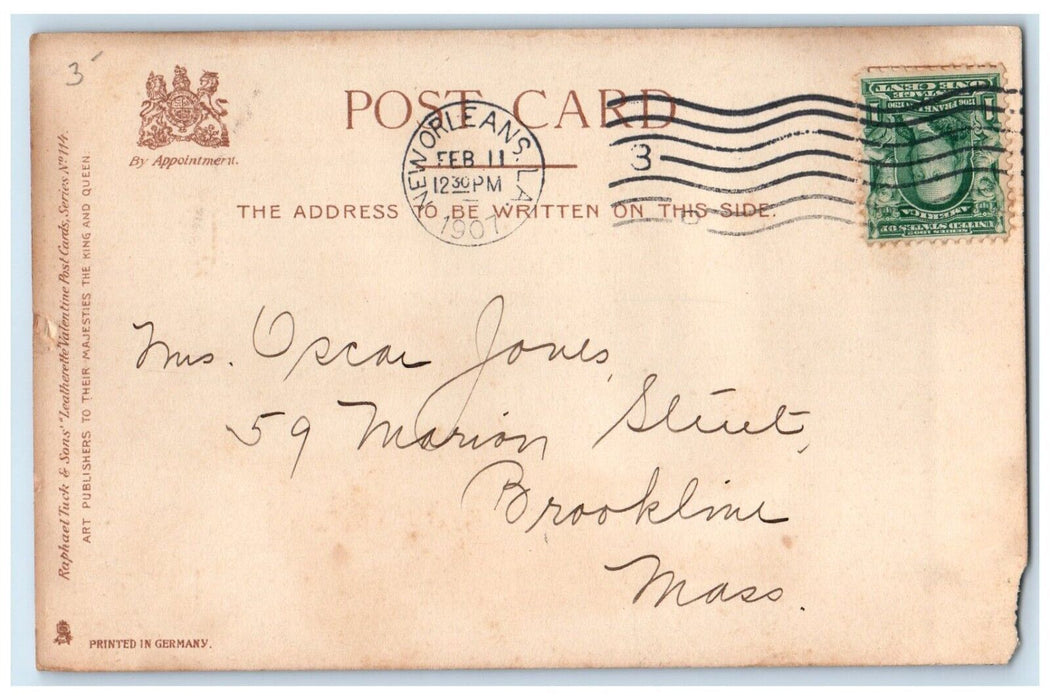 1907 Valentine Old Man Roses Flowers New Orleans LA Tuck's Antique Postcard