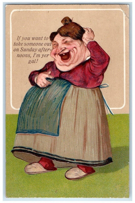 1907 Ugly Fat Old Grandma Embossed Springfield Massachusetts MA Antique Postcard