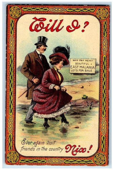 c1910's Couple East Malaria Lot For Sale Sign Unposted Antique Postcard