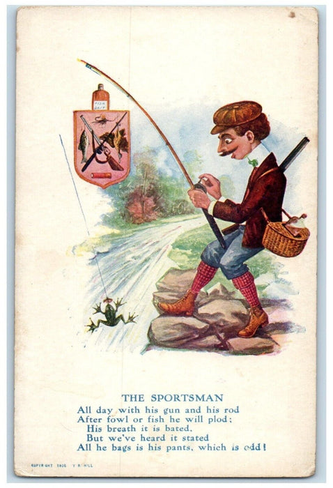 c1905 The Sportsman Fishermen Catch Frog Fishes Unposted Antique Postcard