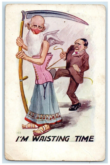 1907 Crossdressing Old Man Time Embossed Torrington Connecticut CT Postcard