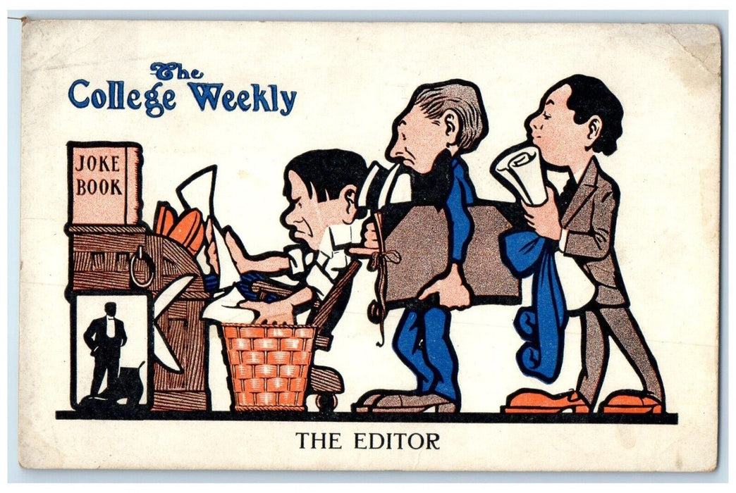 c1910's The College Weekly The Editor Problem Solving Joke Book Antique Postcard