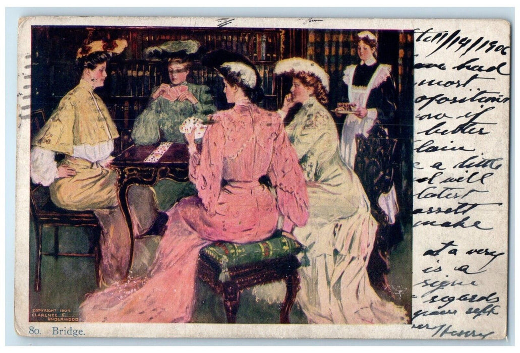 1906 Bridge Gambling Pretty Women Cincinnati Ohio OH Posted Antique Postcard