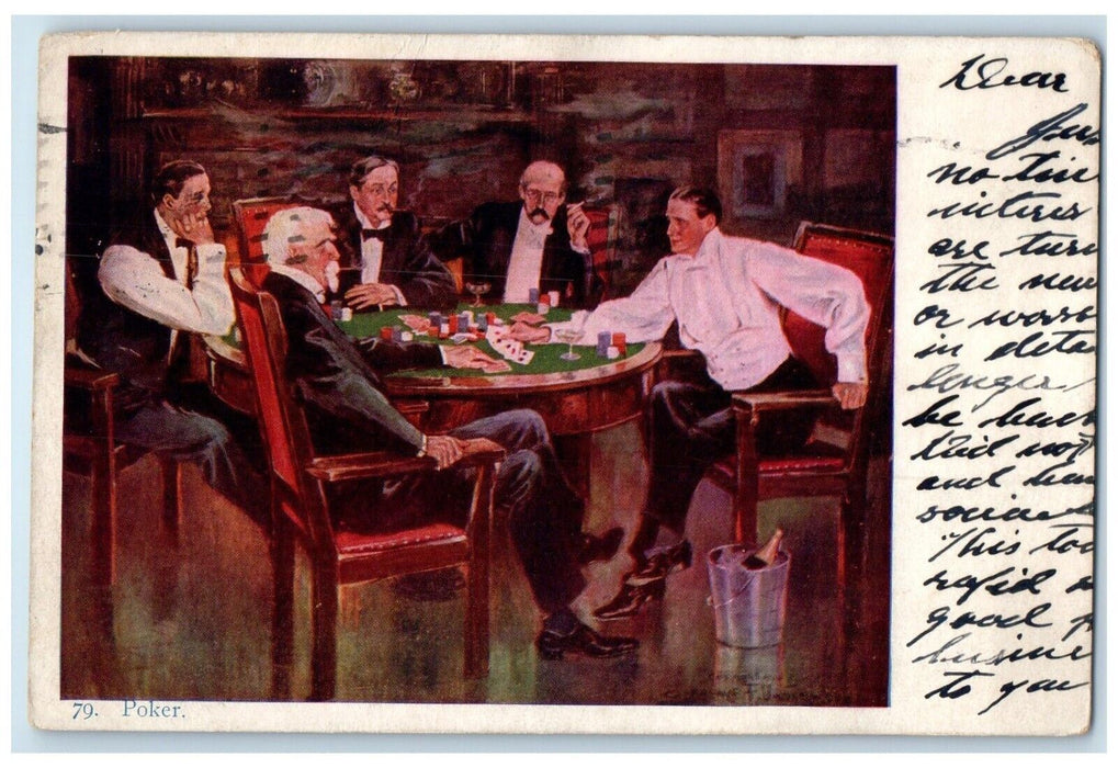 1906 Men Poker Gambling Cigarette Alcohol Cincinnati Ohio OH Antique Postcard