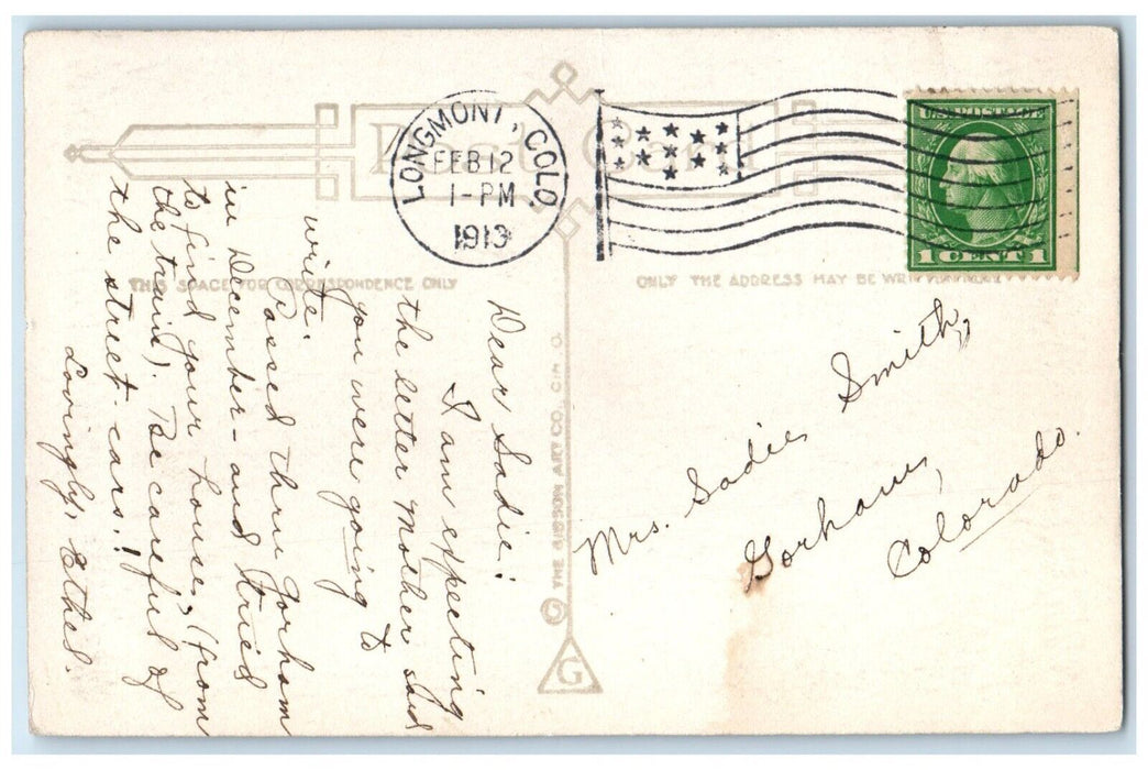 1913 Valentine Heart Boy On Boat Archie Goodyear Longmont Colorado CO Postcard
