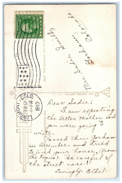 1913 Valentine Heart Boy On Boat Archie Goodyear Longmont Colorado CO Postcard