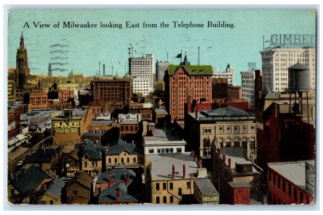 1916 View Milwaukee Looking East Telephone Building Milwaukee Wisconsin Postcard