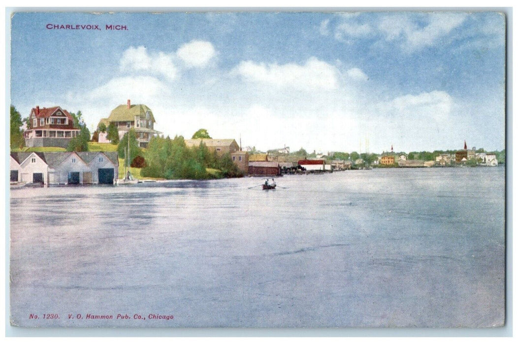 c1910 River Lake Canoe Boat House Exterior Building Charlevoix Michigan Postcard