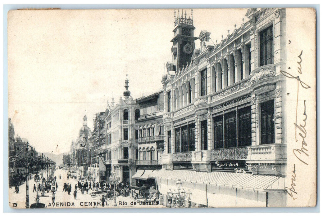 1905 Crowd Road Scene Avenida Central Rio De Janeiro Brazil Postcard