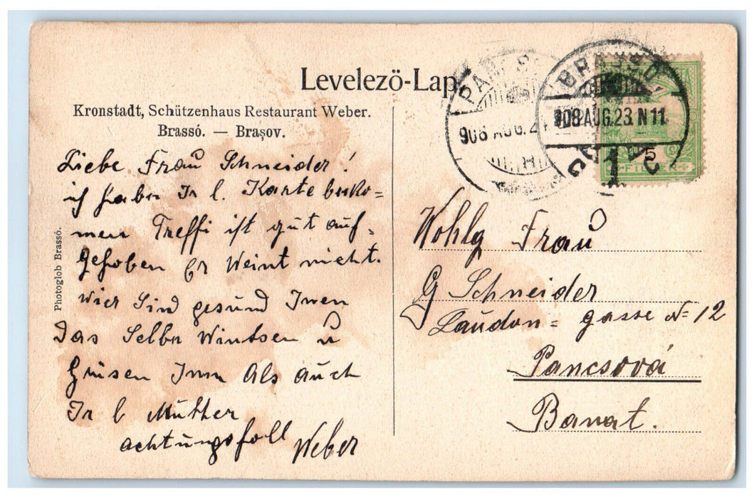1908 Kronstadt Schutzenhaus Restaurant Brasso Brasov Romania Postcard