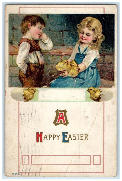 1921 New Year Children And Chicks Embossed Rockville Connecticut CT Postcard