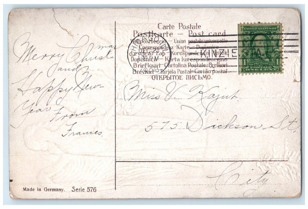 1908 Merry Christmas Angels With Flowers Basket Pine Trees Chicago IL Postcard