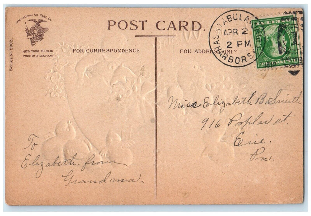 1912 Easter Wishes Childrens Hatched Egg Flowers Chicks Clapsaddle Postcard