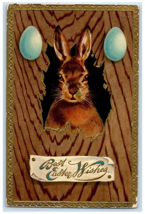 1912 Easter Wishes Rabbit Eggs Embossed Chicago Illinois IL Antique Postcard