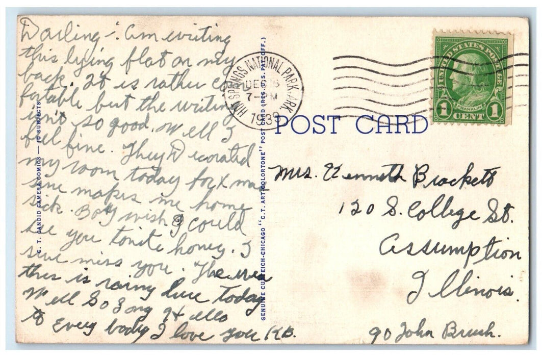 1939 Man Ironing Pants Camera Clicking Hot Springs National Park AR Postcard
