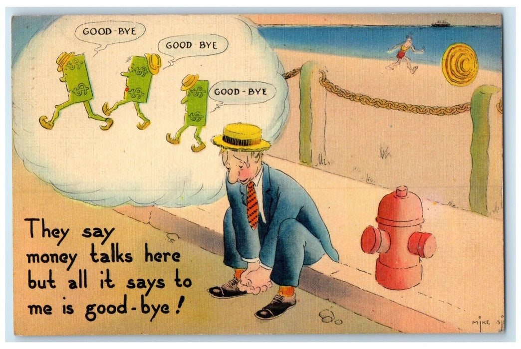 1939 Sad Man Broke Money Talks Here  Hot Springs National Park AR Postcard