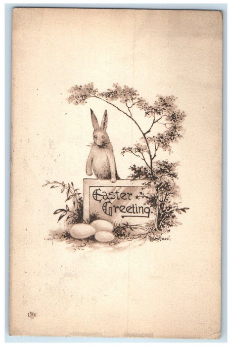1910 Easter Greeting Rabbit Sign Eggs Chicago Illinois IL Antique Postcard