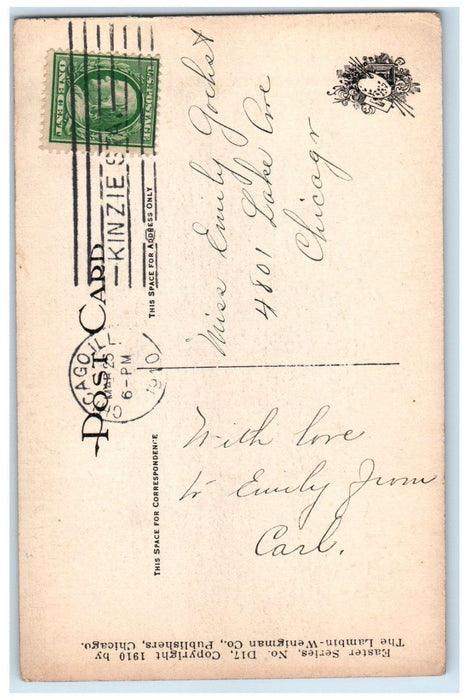 1910 Easter Greeting Rabbit Sign Eggs Chicago Illinois IL Antique Postcard