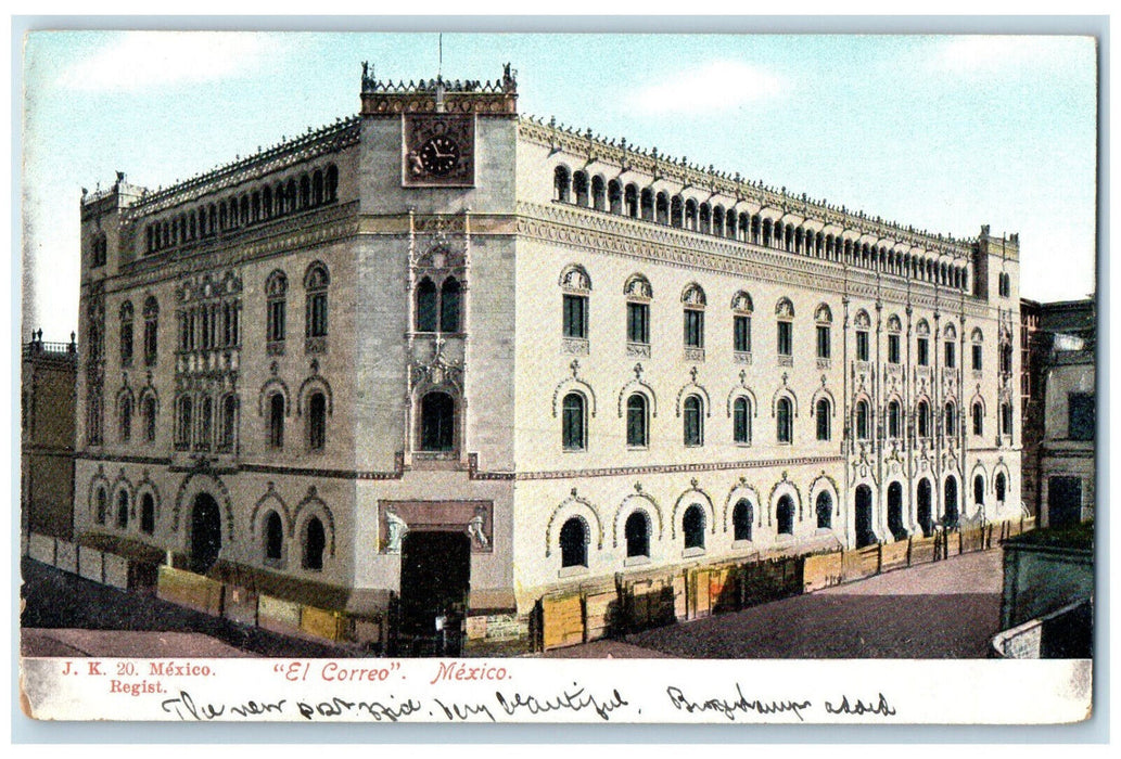 c1905 View of Building Entrance "El Correo" Mexico Antique Unposted Postcard