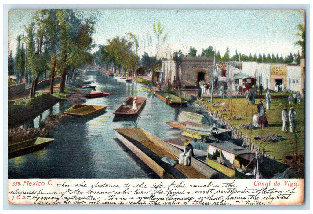 1906 Using Boat as a Transportation Canal De Viga Mexico Antique Posted Postcard