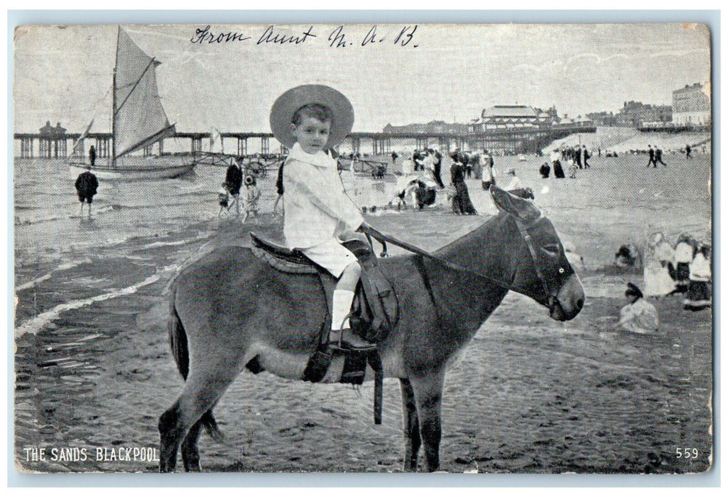 1904 Kid Riding Buck The Sands Blackpool England Posted Antique Postcard