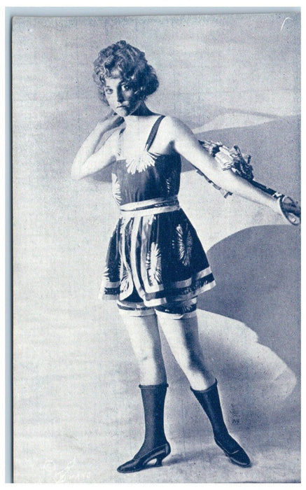 c1910's Mack Sennett Woman Curly Hair High Socks Studio Exhibit Arcade Card