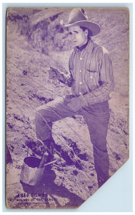 c1950's Fred Gilman Cowboy Wolves Of The Range Exhibit Arcade Card