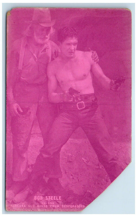 c1950's Bob Steele Cowboy Western Movie Rescues Old Miner Exhibit Arcade Card